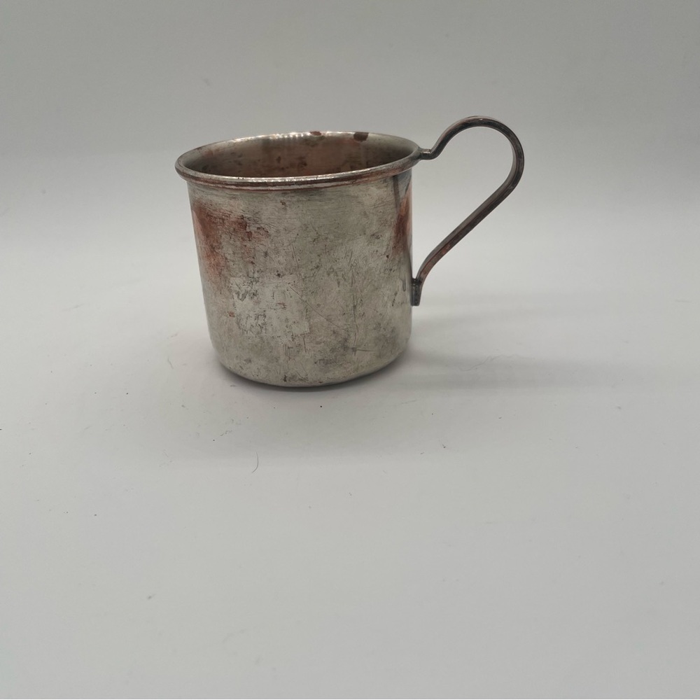 Vntge child's cup silver on copper modern design manufacturers stamped Trent